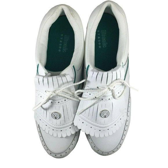 Etonic Golf Shoes ST 8500 Womens 7.5 M Kiltie Fringe White Green Teal - Picture 2 of 12